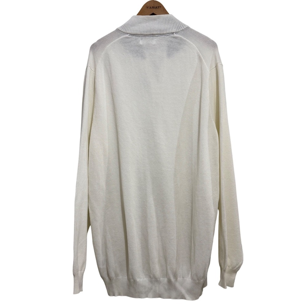 Club Room Men's New Cream Textured Cotton‎ Knit 1/4 Zip Sweater 3XL Winter Ivory - Picture 2 of 6